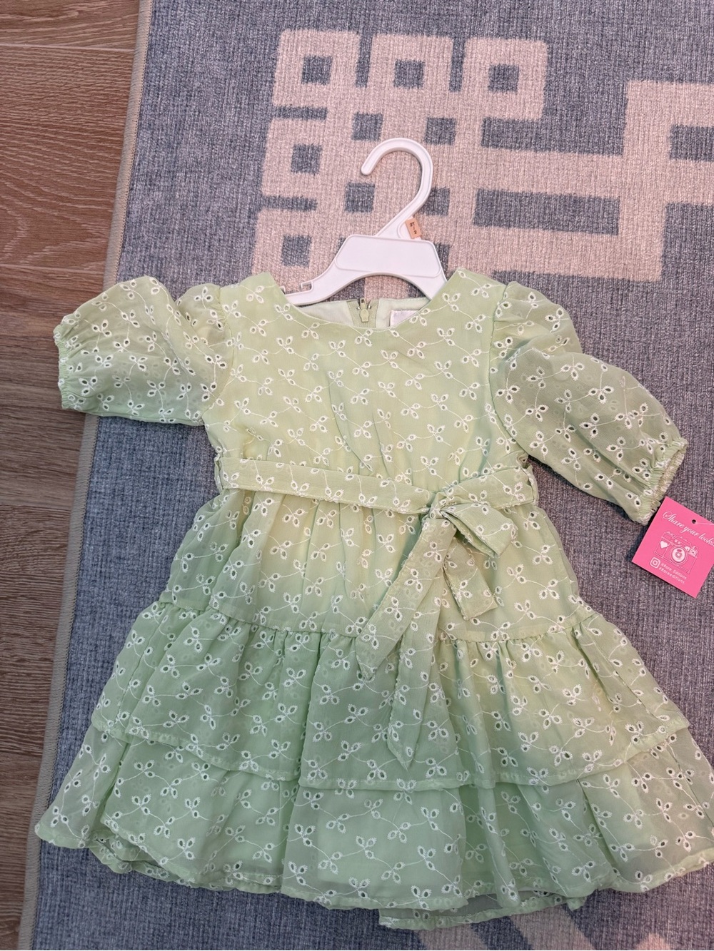 Rare Editions Light Green Eyelet Tiered Dress with Bow 2T NWT